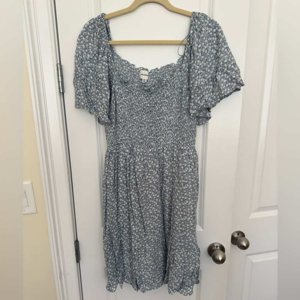 PinkBlush Floral Blue Smocked Maternity Dress